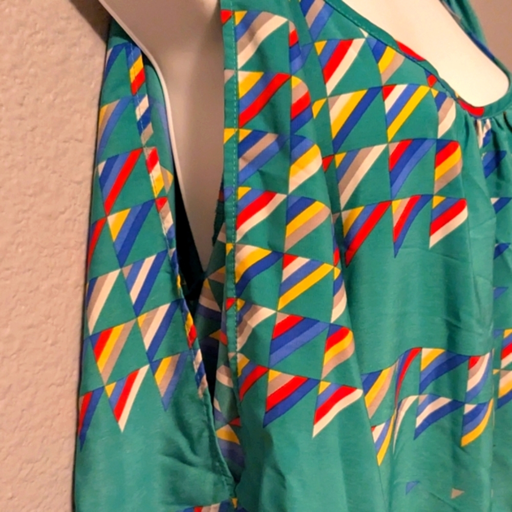 Glam On or Off the Shoulder Colorful Geometric Print Shift Dress Sz. L - Picture 8 of 14